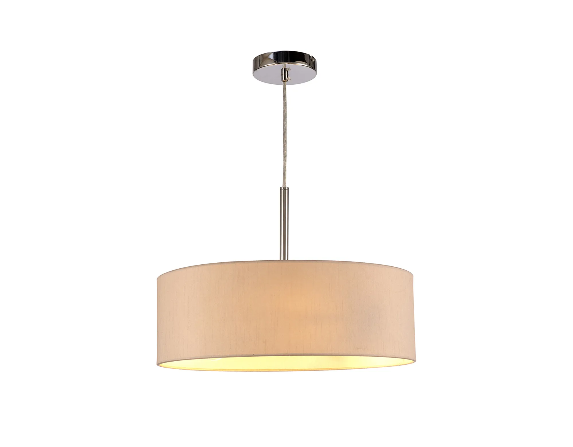 Baymont 45cm 3 Light Pendant Polished Chrome, Nude Beige/Moonlight DK0687  Deco Baymont CH NU